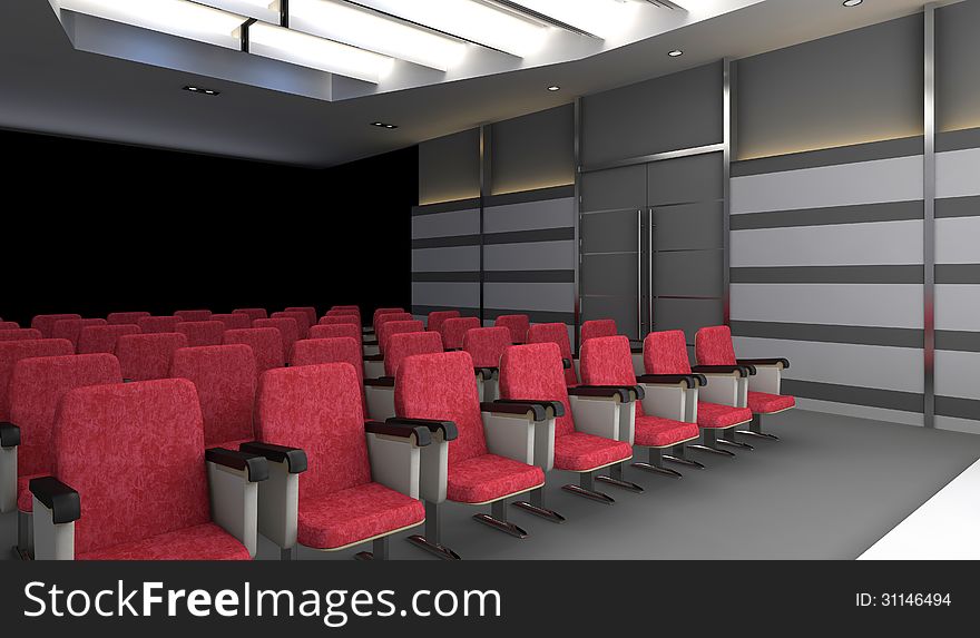 Large modern auditorium interior, high resolution 3d render. Large modern auditorium interior, high resolution 3d render