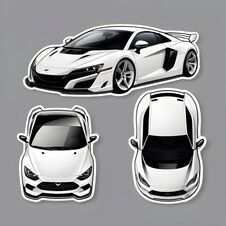 This Sticker Set Features Three Beautifully Illustrated White Cars, Showcasing A Dynamic Sports Car In Side View And Two Modern Ca Royalty Free Stock Photo