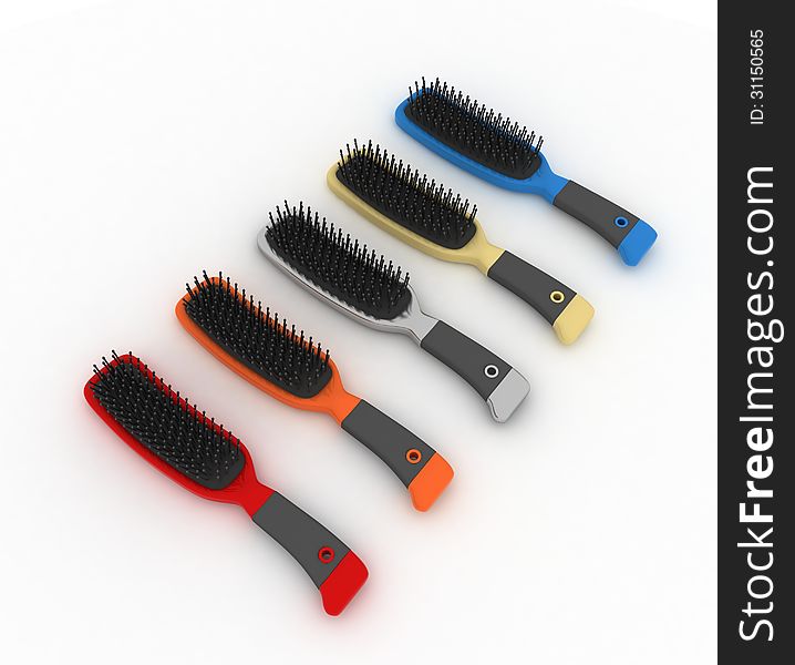 Hairbrushes. 3d render illustration on white