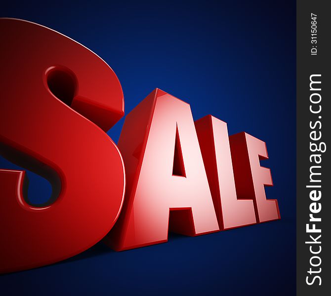 Red sale volumetric text on blue background