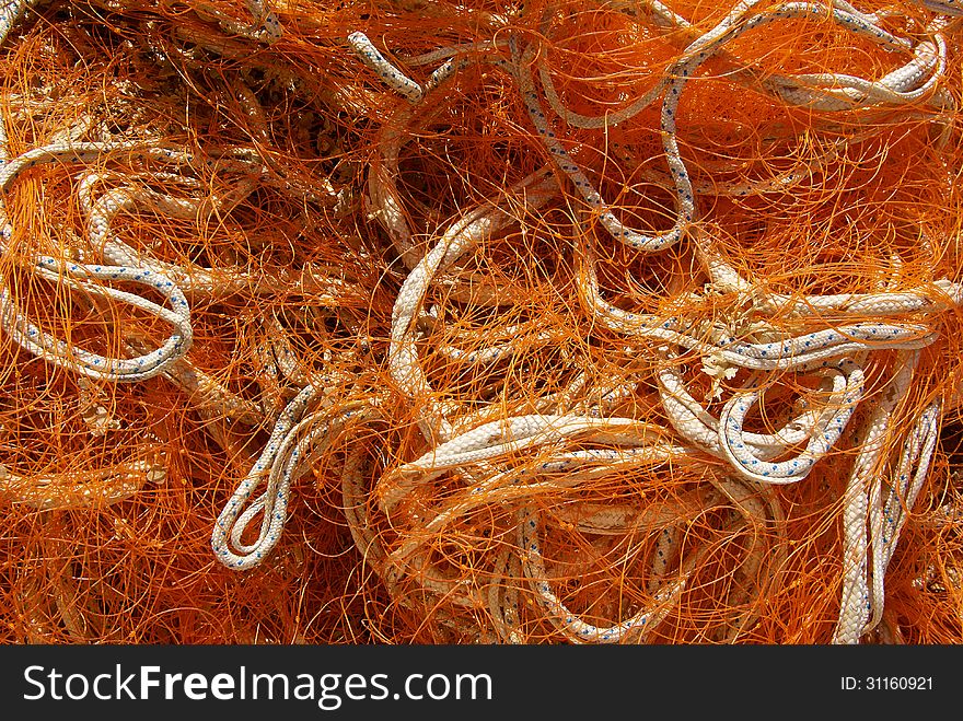 Colorful fishing net in close up view