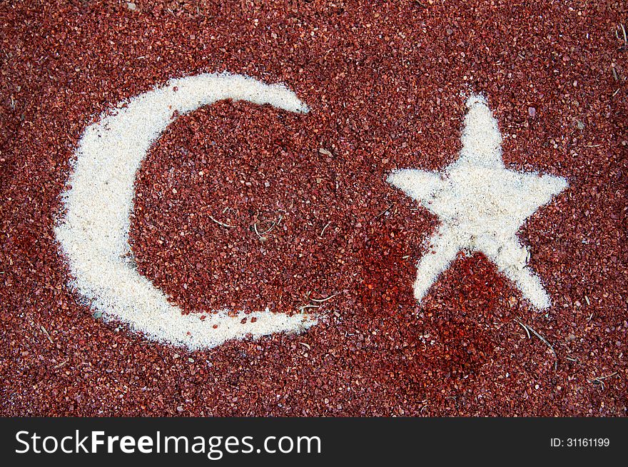 Turkish flag made of red ground chili pepper. Turkish flag made of red ground chili pepper