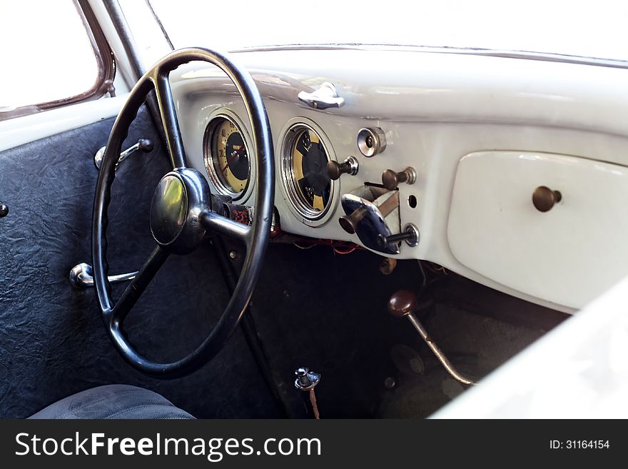 Military retro car, the view from the inside