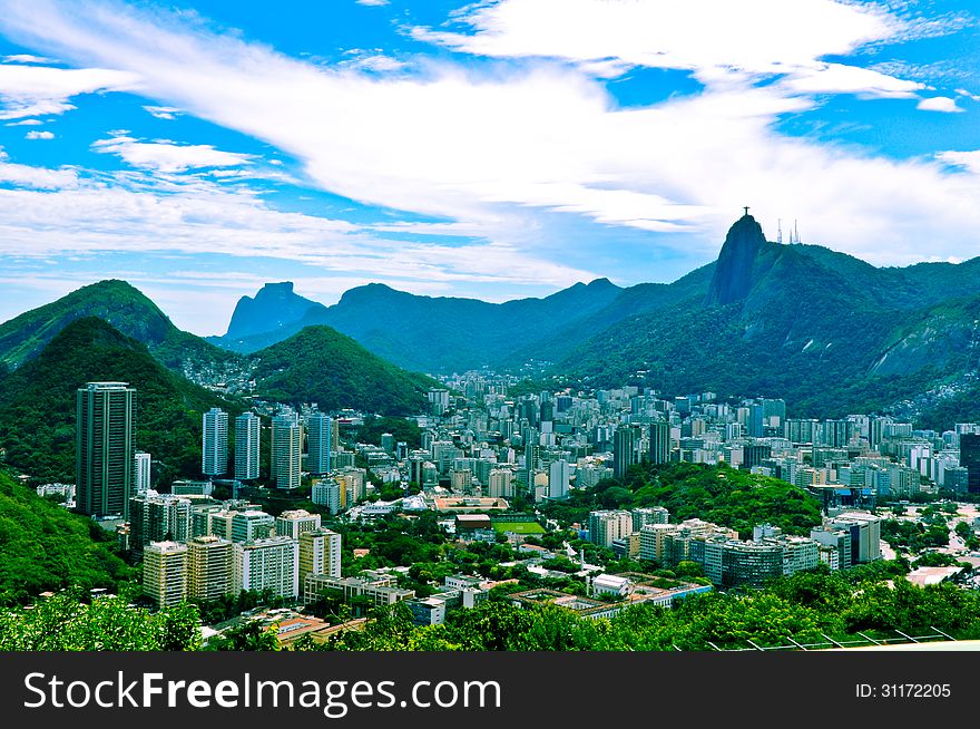 View of a city from the Sugarloaf mountain. View of a city from the Sugarloaf mountain.