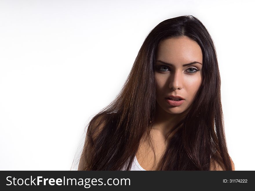 Portrait of a girl. Long dark hair. Portrait of a girl. Long dark hair.