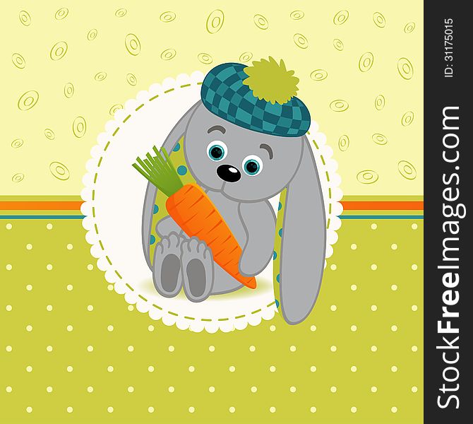 Vector illustration, little rabbit with carrots