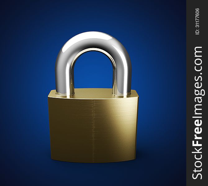 Lock on blue background, 3D illustration