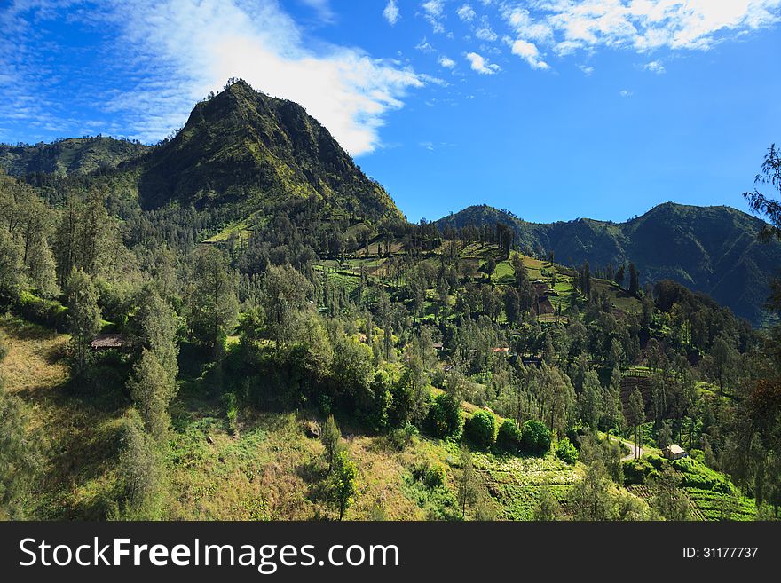 Summer landscape in high mountains and the blue sky with clouds