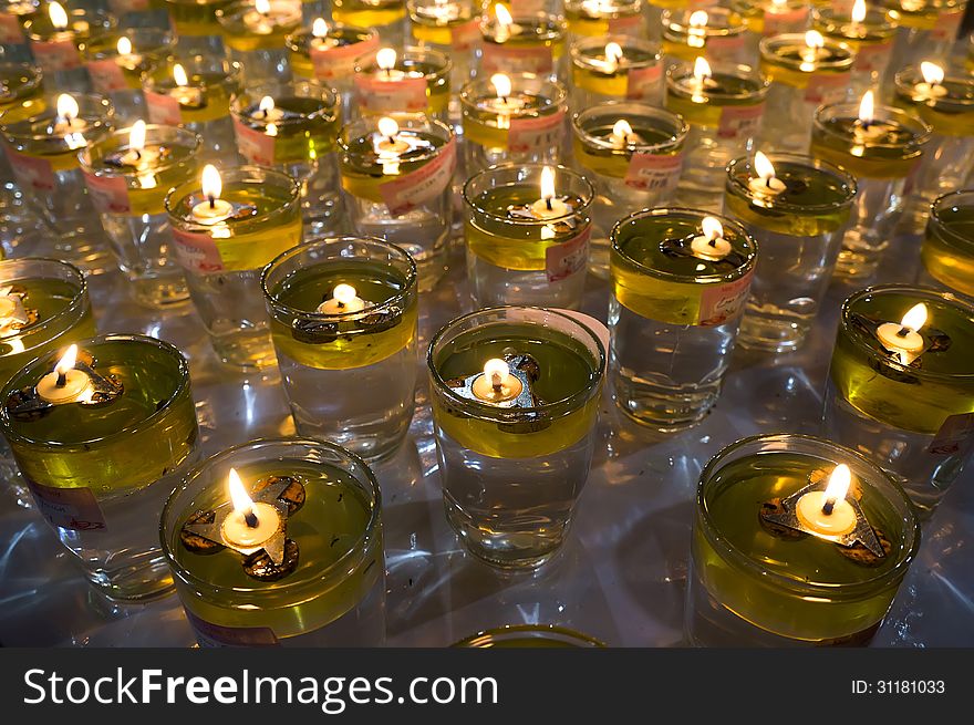 Oil lamp at Buddhist temple