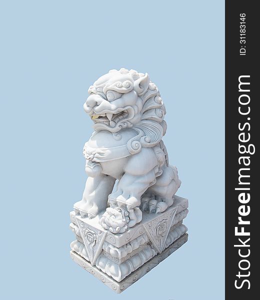 A chinese stone lion sitting on square base.