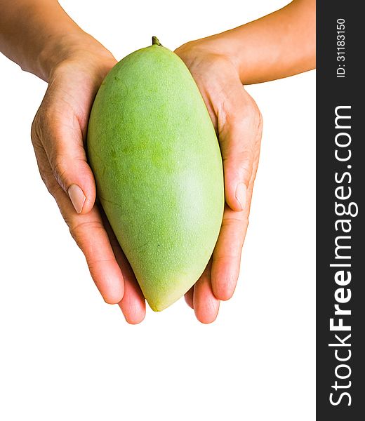 A ripe mango fits on both palmar surface of hands.