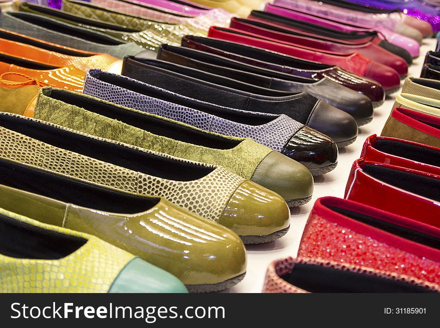 Close up of variety of colorful shoes. Close up of variety of colorful shoes