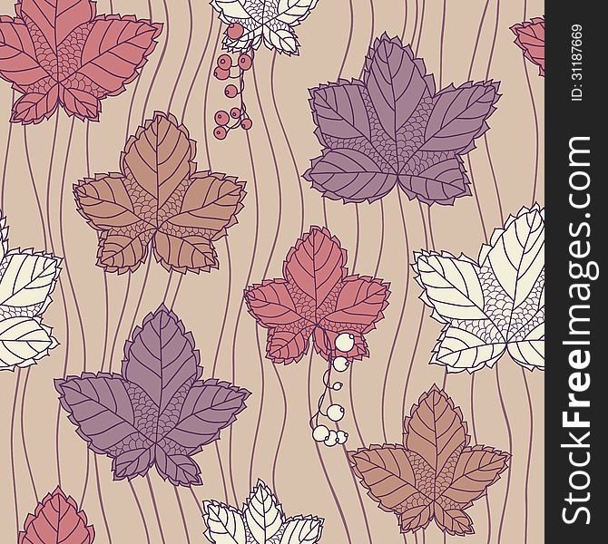 Seamless pattern with leaves and berries