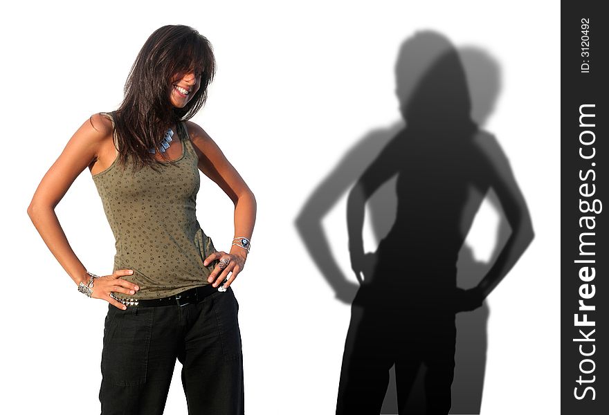 Beautiful Italian Woman in Pose - Whit silhouette Shadow. Beautiful Italian Woman in Pose - Whit silhouette Shadow