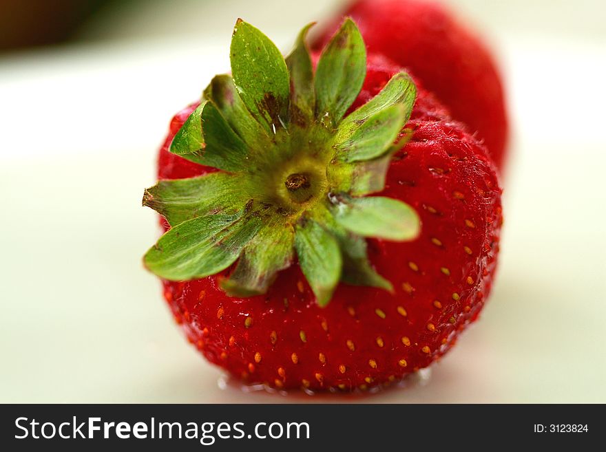 Close up of green peduncle of the strawberry. Close up of green peduncle of the strawberry