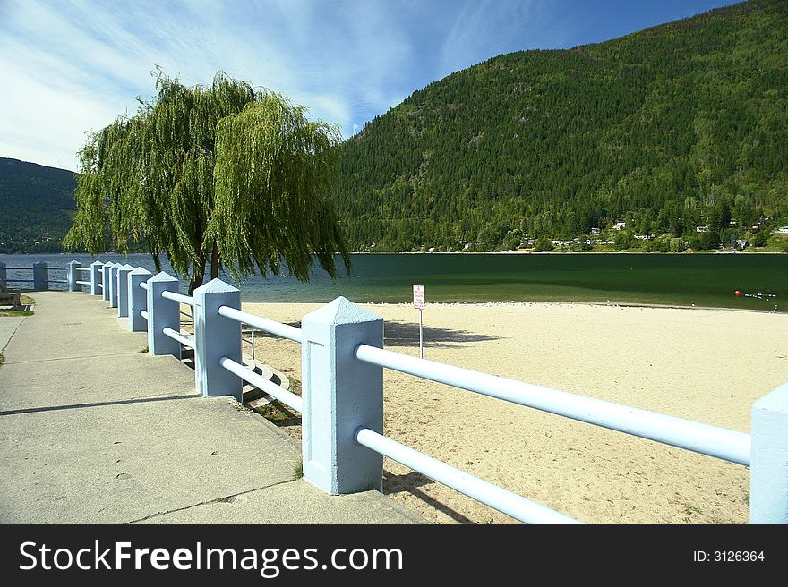 Beach promenade along the kooteney lake in Nelson, BC