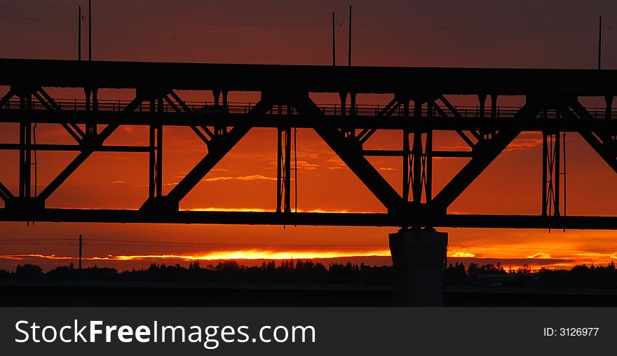 High level bridge at sunset in Edmonton, Alberta, Canada. High level bridge at sunset in Edmonton, Alberta, Canada