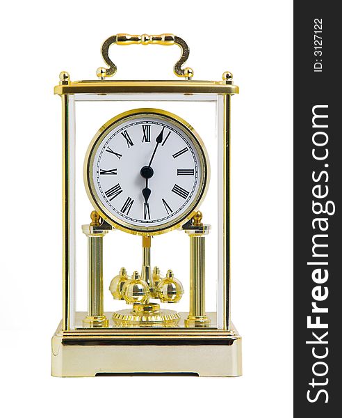 Vintage clock with golden color, clipping path included.