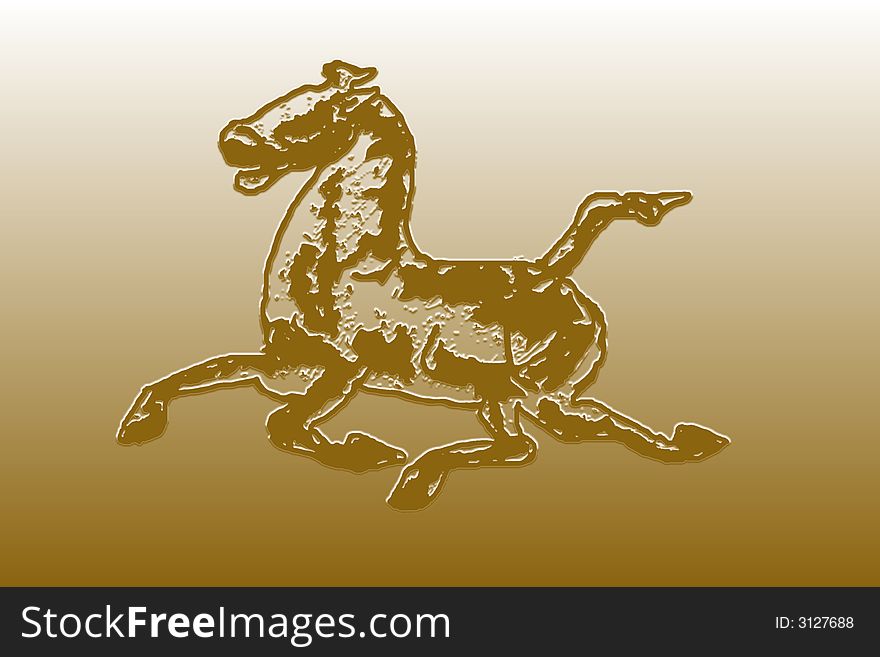 Emblem depicting a fantastic running horse.