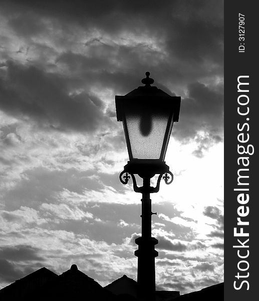 Historical street lantern .Silhouette of  old lanterns  in Mostar. Historical street lantern .Silhouette of  old lanterns  in Mostar.