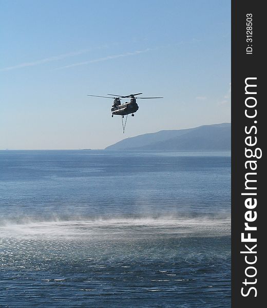 Helicopter over the Bay of Gibraltar while on exercise