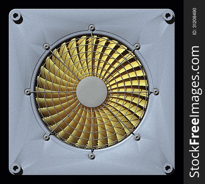 The image shows a large circulating fan. The image shows a large circulating fan.