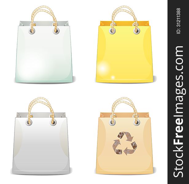 Set of four colorful shopping bags with shadow. Set of four colorful shopping bags with shadow