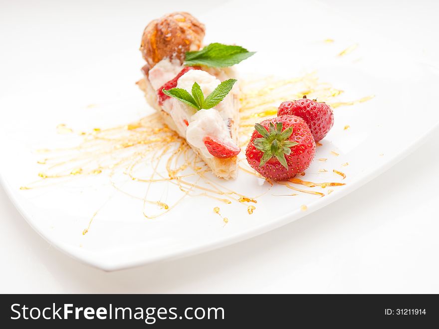 Classical Dessert with Strawberry and Mint