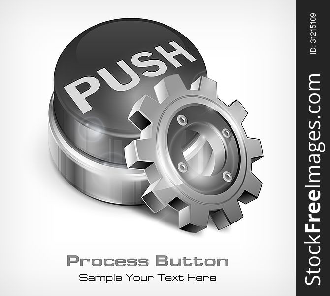 Grey button with words push and gear, vector illustration, Grey button with words push and gear, vector illustration. Grey button with words push and gear, vector illustration, Grey button with words push and gear, vector illustration