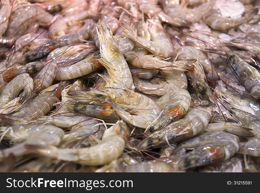 A Pile of fresh prawn in the market. A Pile of fresh prawn in the market