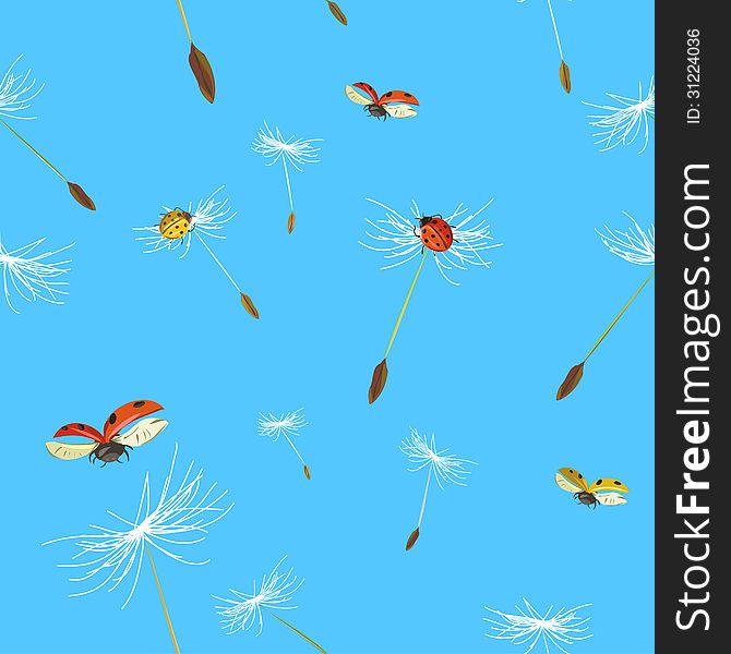 Seamless Background With Dandelion And Ladybug