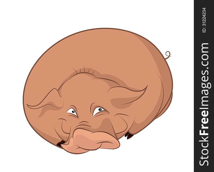 Vector image of big cartoon funny pig