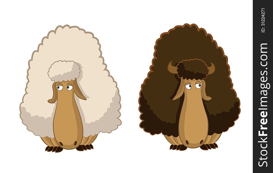 Vector image of two cartoon funny sheep