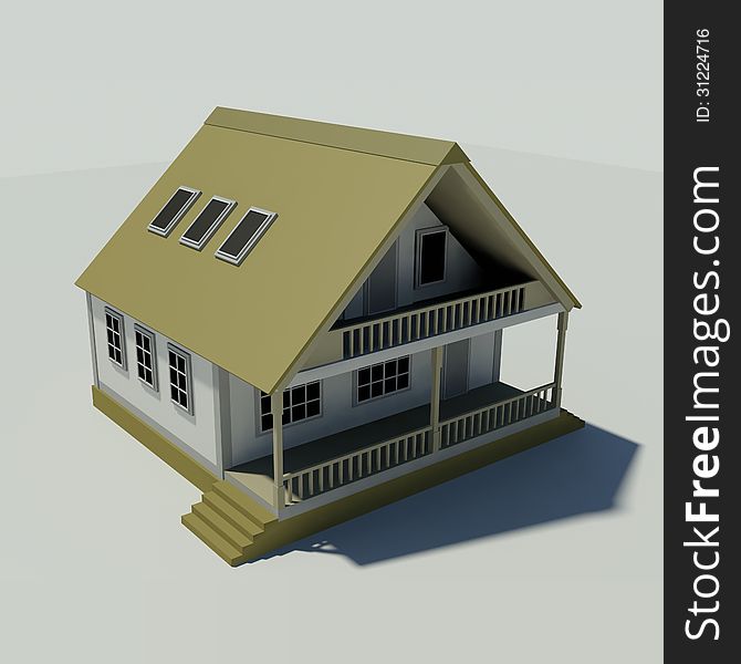 House On A White Background. Created In 3D.