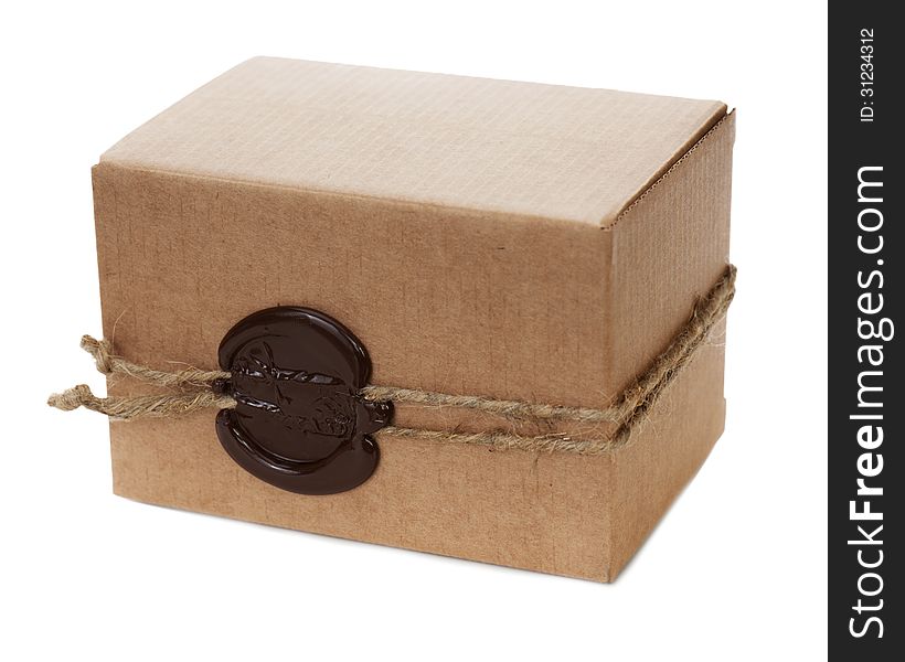 Brown Cardboard Box With Stamp Isolated On White