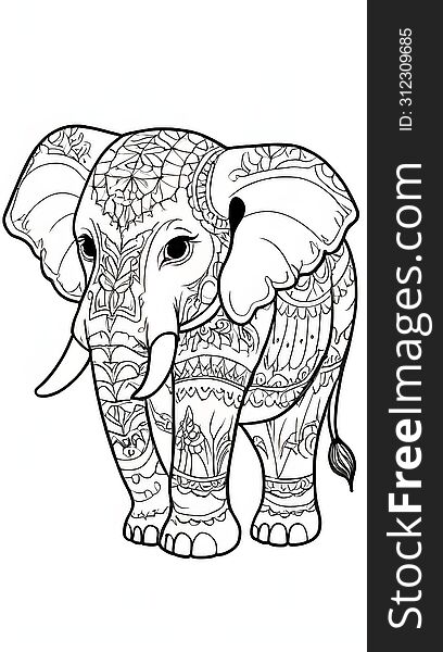 A Monochrome Artwork Showcasing A Beautifully Decorated Elephant, Symbolizing Strength And Elegance.