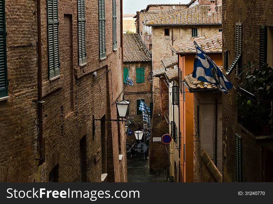 Historic streets in the city of Siena. Historic streets in the city of Siena