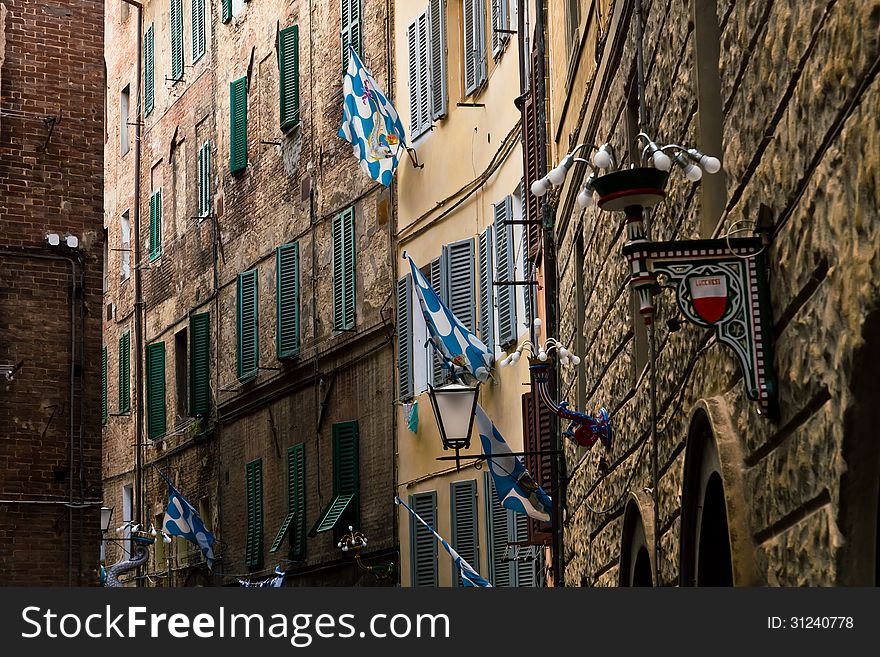 Historic streets in the city of Siena. Historic streets in the city of Siena