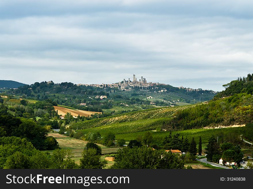 View of the old town of San Gimignano. View of the old town of San Gimignano