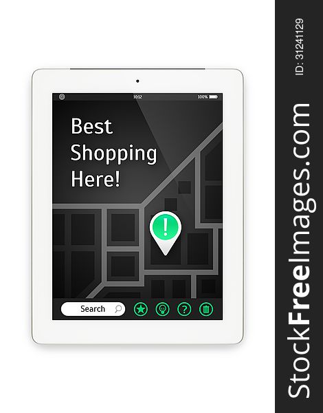 White Tablet Computer With A Map Interface.