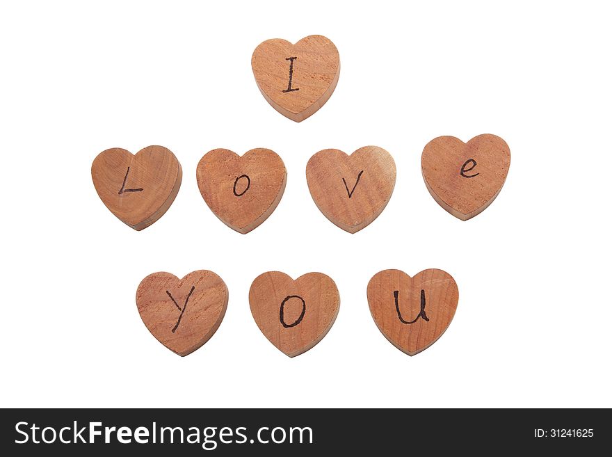 Wooden heart shape blocks with I love you text