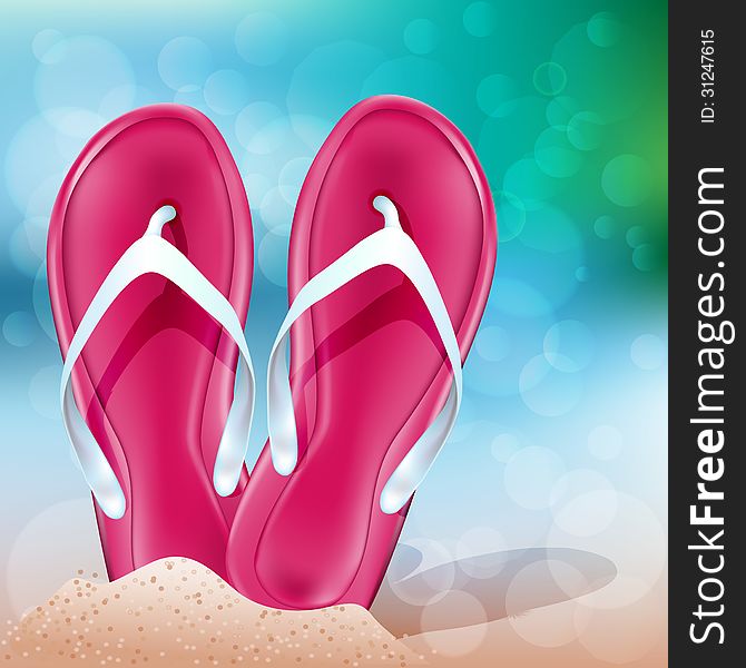 Flip-flops on the beach. Vector illustration. Flip-flops on the beach. Vector illustration.