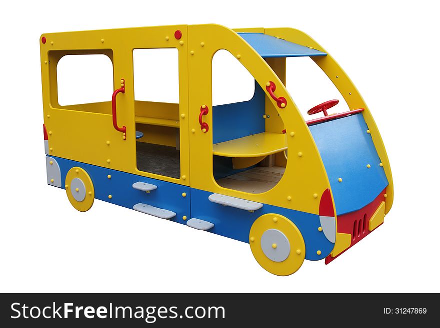 The bus children's wooden isolated on a white background. The bus children's wooden isolated on a white background