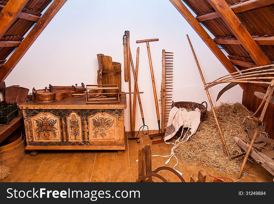 Old village cottage with chest. Old village cottage with chest