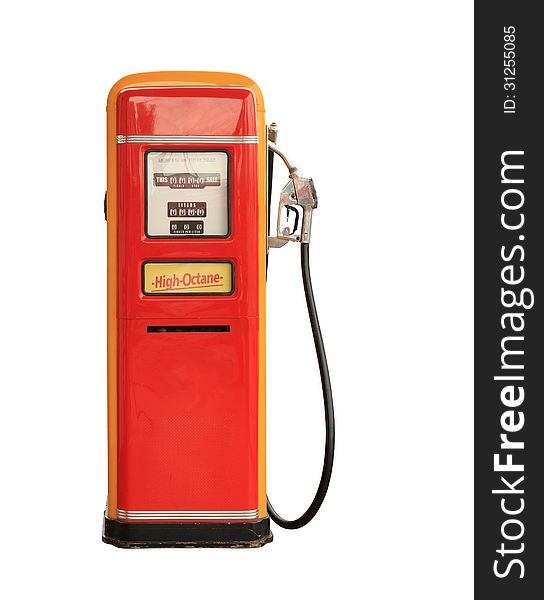 Vintage gasoline pump on white background