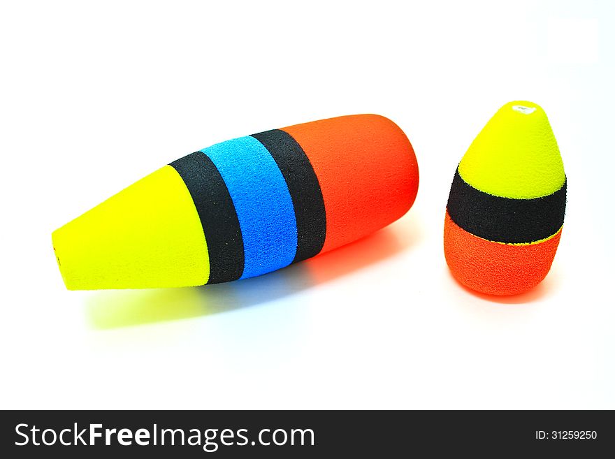 Fishing floats on a white background.