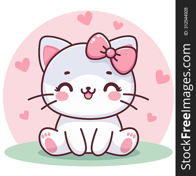 Vector Cute Kawaii Grey Cat Cartoon