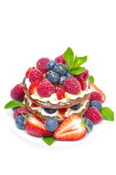 Pancakes With Whipped Cream And Fresh Berries Isolated Royalty Free Stock Photo