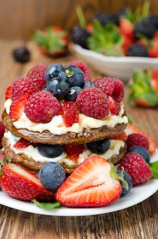 Pancake Cake With Whipped Cream And Fresh Berries Royalty Free Stock Images