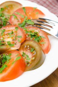 Salad Of Two Varieties Of Tomatoes With Fresh Parsley Close-up Stock Photos Salad Of Two Varieties Of Tomatoes With Fresh Parsley Close-up Stock Photos